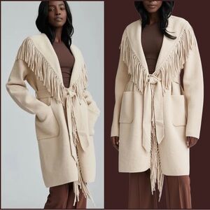 NVLT Cream Fringe Belted Coat